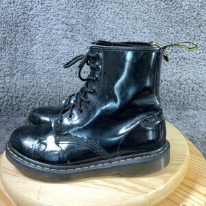 Dr Martens Combat Boots 1460 Womens Size 9 Black Patent Leather Lace Up Grunge